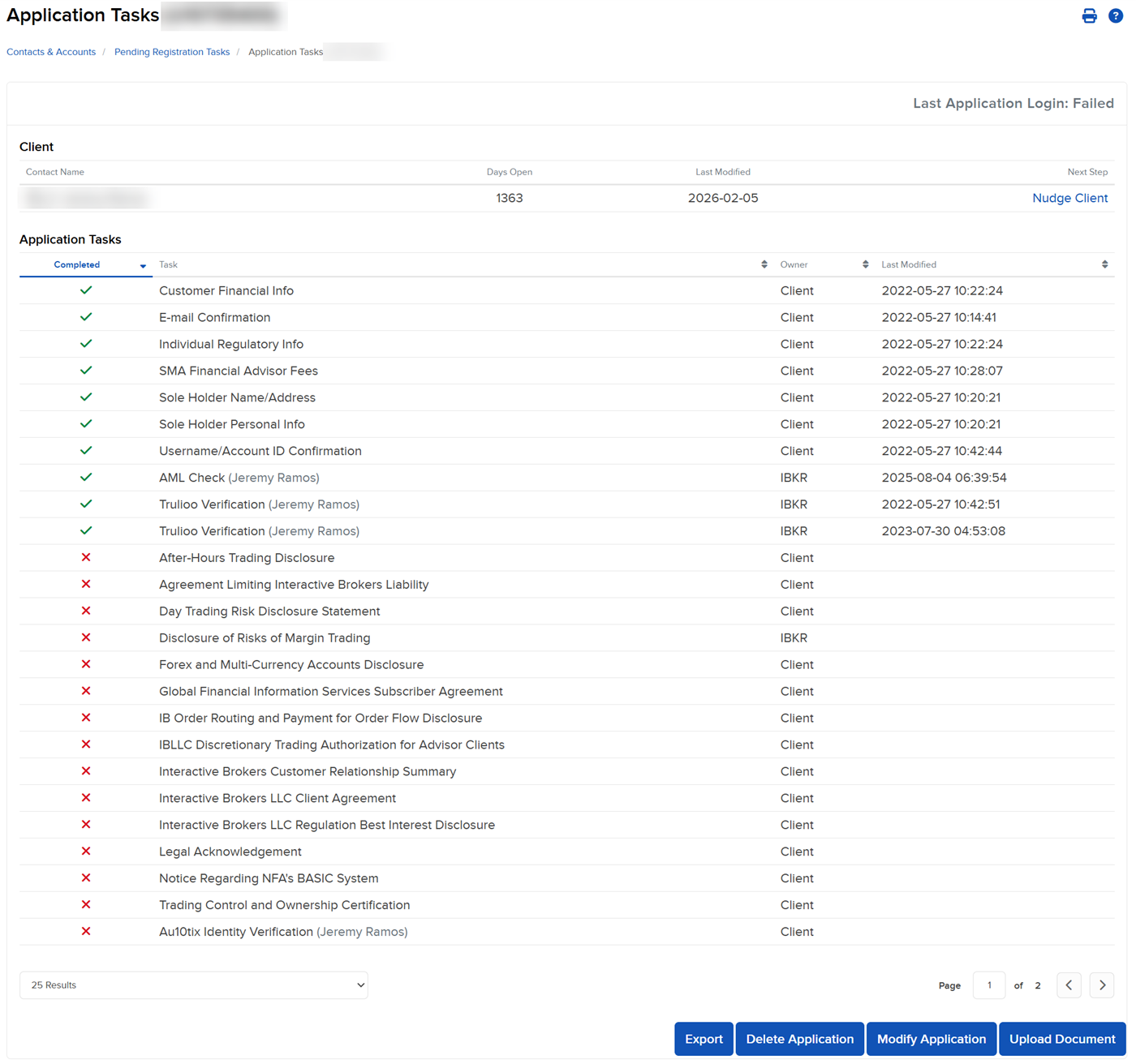 Image of the account specific pending tasks panel in portal. 